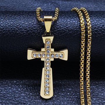 Christian Jesus Cross Religious Necklace - Gold Colour Stainless Steel Religious Pendant Necklaces Chain Jewellery - The Jewellery Supermarket